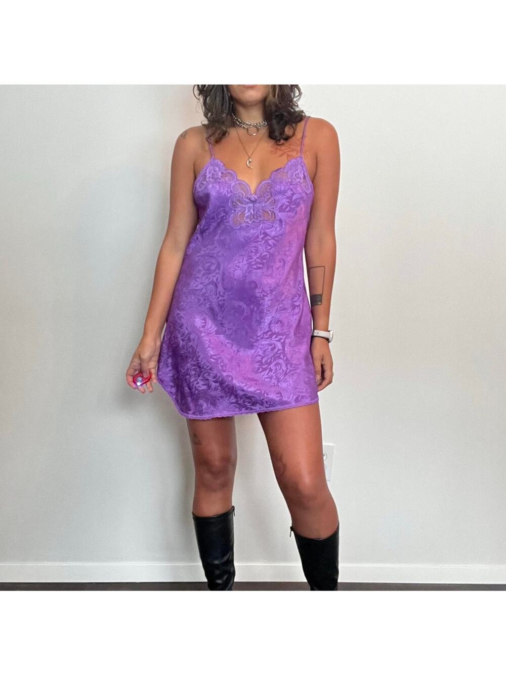 Vintage brocade slip dress lilac